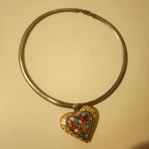 Vintage  Alan K. Murano Glass Millefiori Sterlin Silver 925  Heart Pendant Neckl
